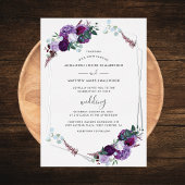 Paarse Floral Geometric Roos Gold Wedding Silver Folie Uitnodiging