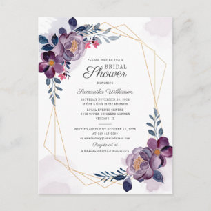 Paarse Floral Geometric Script Vrijgezellenfeest Uitnodiging Briefkaart