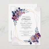 Paarse Floral Geometric Script Vrijgezellenfeest Uitnodiging Briefkaart (Voorkant / Achterkant)