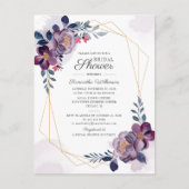 Paarse Floral Geometric Script Vrijgezellenfeest Uitnodiging Briefkaart (Voorkant)