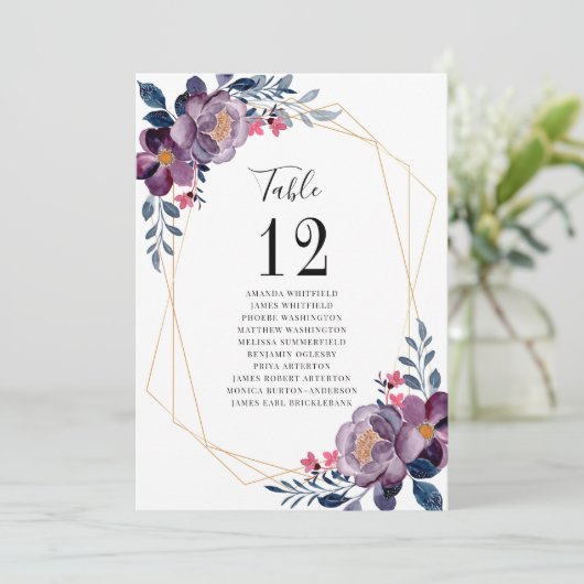 Paarse Floral Geometric Table Number Wedding Seat (Staand voorkant)