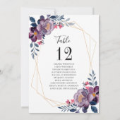 Paarse Floral Geometric Table Number Wedding Seat (Achterkant)