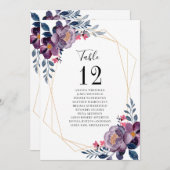 Paarse Floral Geometric Table Number Wedding Seat (Voorkant / Achterkant)