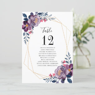Paarse Floral Geometric Table Number Wedding Seat
