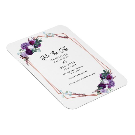 Paarse Floral Geometric Wedding Save the Date Magneet (Rechterzijde)