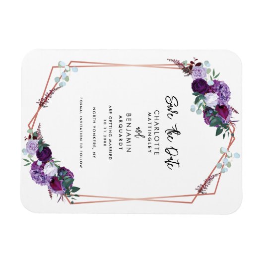 Paarse Floral Geometric Wedding Save the Date Magneet (Horizontaal)