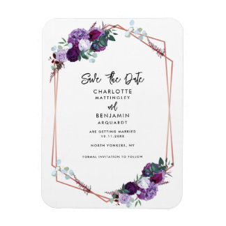 Paarse Floral Geometric Wedding Save the Date Magneet