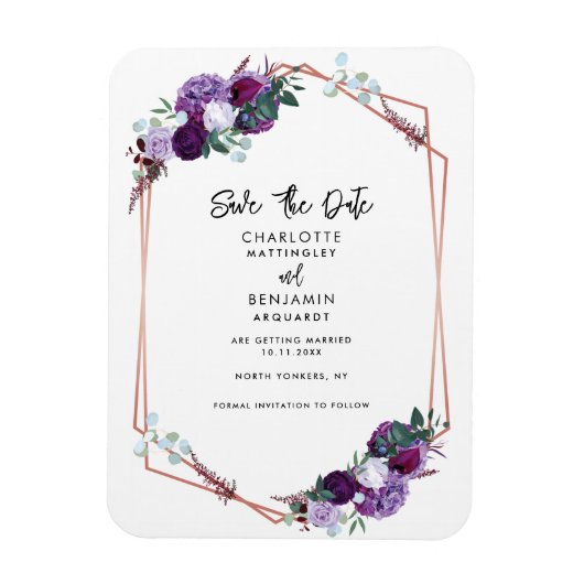 Paarse Floral Geometric Wedding Save the Date Magneet (Verticaal)