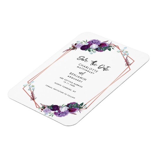 Paarse Floral Geometric Wedding Save the Date Magneet (Linkerzijde)