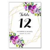 Paarse Floral Geometric Wedding Table Numbers Kaart (Achterkant)