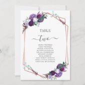 Paarse Floral Geometric Wedding Table Numbers Kaart (Voorkant)