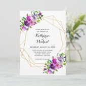 Paarse Floral Geometric Wedding Uitnodiging (Staand voorkant)