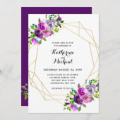 Paarse Floral Geometric Wedding Uitnodiging (Voorkant / Achterkant)