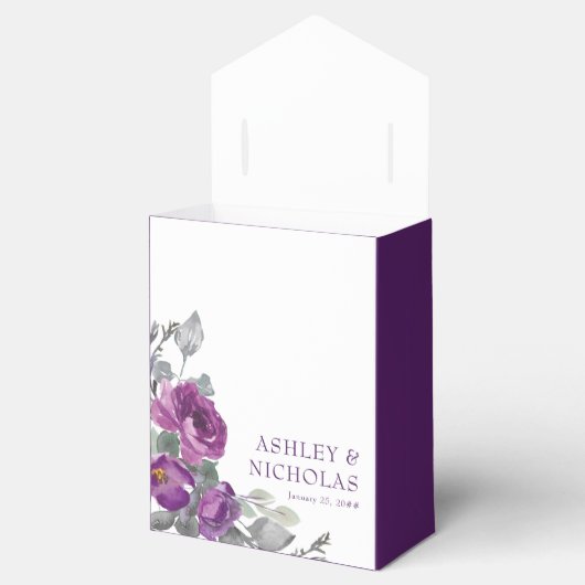 Paarse Floral gepersonaliseerde bruiloft Bedankdoosjes (Geopend)