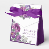 Paarse Floral gepersonaliseerde bruiloft Bedankdoosjes (Voorkant Zijde)