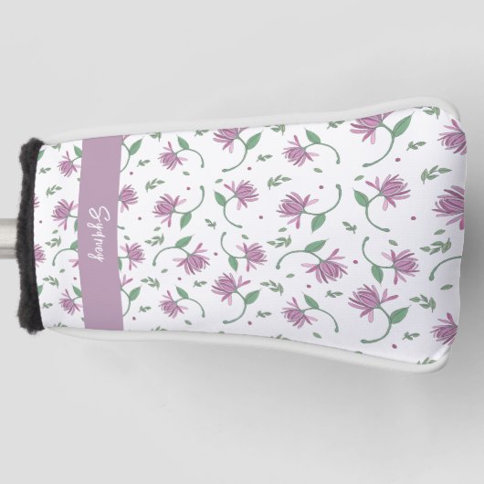 Paarse Floral Gepersonaliseerde Dames Golf Hoesje Golfheadcover (Voorkant)