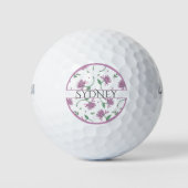 Paarse Floral - Gepersonaliseerde dames Golfballen (Voorkant)