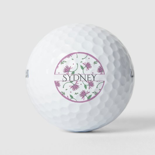 Paarse Floral - Gepersonaliseerde dames Golfballen (Voorkant)