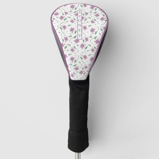 Paarse Floral - Gepersonaliseerde dames Golfheadcover (Voorkant)
