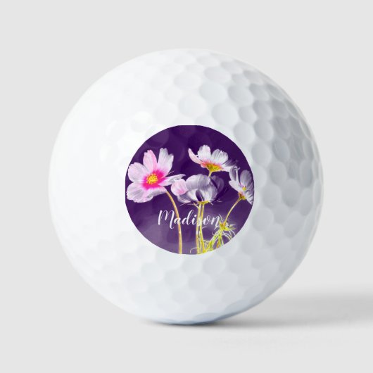 Paarse Floral-gepersonaliseerde naam Golfballen (Voorkant)