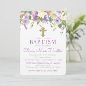 Paarse Floral Girl Baptism Kaart (Staand voorkant)