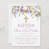 Paarse Floral Girl Baptism Kaart (Voorkant)
