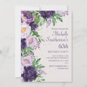 Paarse Floral Glitter 60th Birthday Kaart (Voorkant)