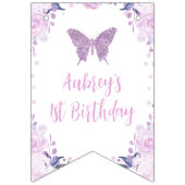 Paarse Floral Glitter Butterfly Birthday Banner (Eerste vlag)