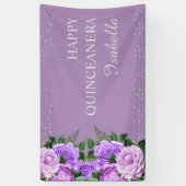 Paarse Floral Glitter Happy Quinceañera Spandoek (Verticaal)