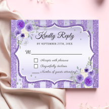 Paarse Floral Glitter Quinceanera RSVP-kaart