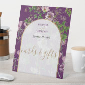 Paarse Floral Gold Arch Weddenschappen Reclamebord Met Voetstuk (Insitu)