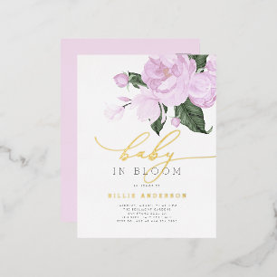 Paarse Floral Gold-Baby in Bloom Shower Folie Uitnodiging Briefkaart