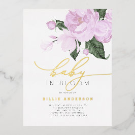 Paarse Floral Gold-Baby in Bloom Shower Folie Uitnodiging Briefkaart