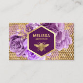 Paarse Floral Gold Foil Honeycomb Honey Bee Visitekaartje (Voorkant)