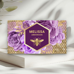 Paarse Floral Gold Foil Honeycomb Honey Bee Visitekaartje
