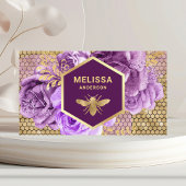 Paarse Floral Gold Foil Honeycomb Honey Bee Visitekaartje