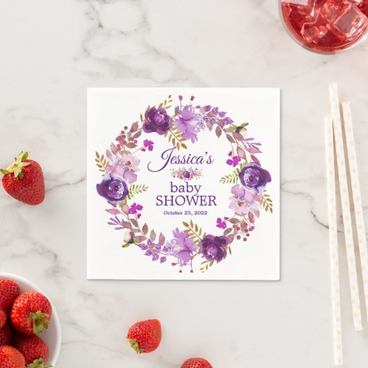 Paarse Floral Gold glitter Baby shower papier Servet (Insitu)