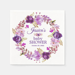 Paarse Floral Gold glitter Baby shower papier Servet