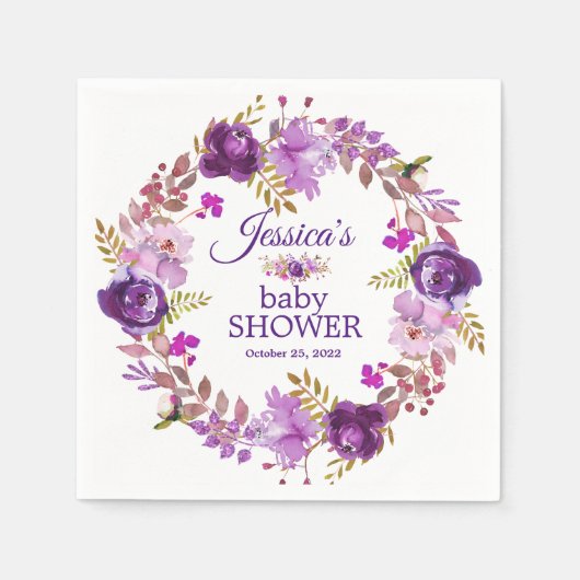 Paarse Floral Gold glitter Baby shower papier Servet (Voorkant)