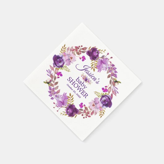 Paarse Floral Gold glitter Baby shower papier Servet (Hoek)