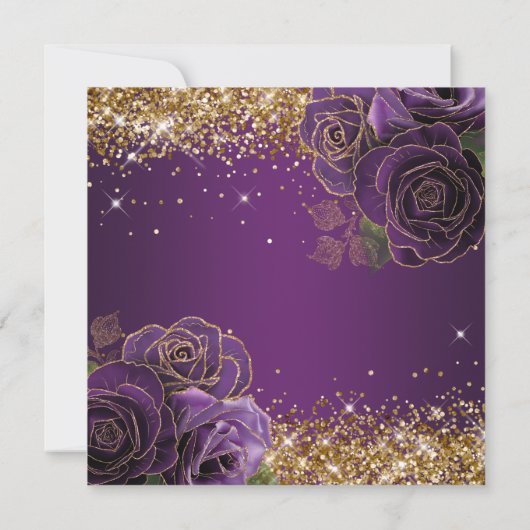 Paarse Floral Gold Glitter Glam Sweet Sixteen Kaart (Achterkant)
