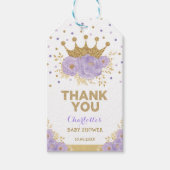 Paarse Floral Gold Princess Crown Shower Birthday Cadeaulabel (Voorkant)