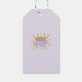 Paarse Floral Gold Princess Crown Shower Birthday Cadeaulabel (Achterkant)