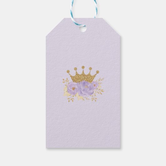 Paarse Floral Gold Princess Crown Shower Birthday Cadeaulabel (Achterkant)