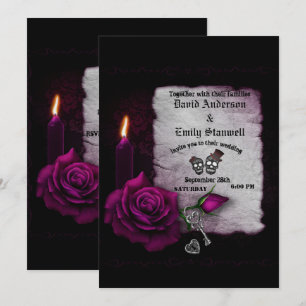 Paarse Floral Gothic Candle Halloween Wedding Kaart