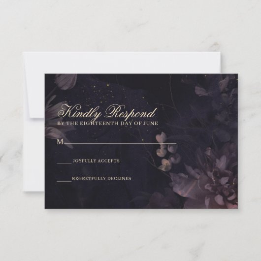 Paarse Floral Gothic Moody Bohemian Wedding RSVP Kaartje (Voorkant)