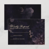 Paarse Floral Gothic Moody Bohemian Wedding RSVP Kaartje (Voorkant / Achterkant)