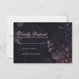 Paarse Floral Gothic Moody Bohemian Wedding RSVP Kaartje