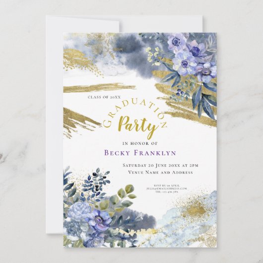 Paarse Floral/goudvlekken/foto/Afstuderen Kaart (Voorkant)