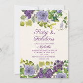 Paarse Floral Green Leaves 60 Fabulous Birthday Kaart (Voorkant)